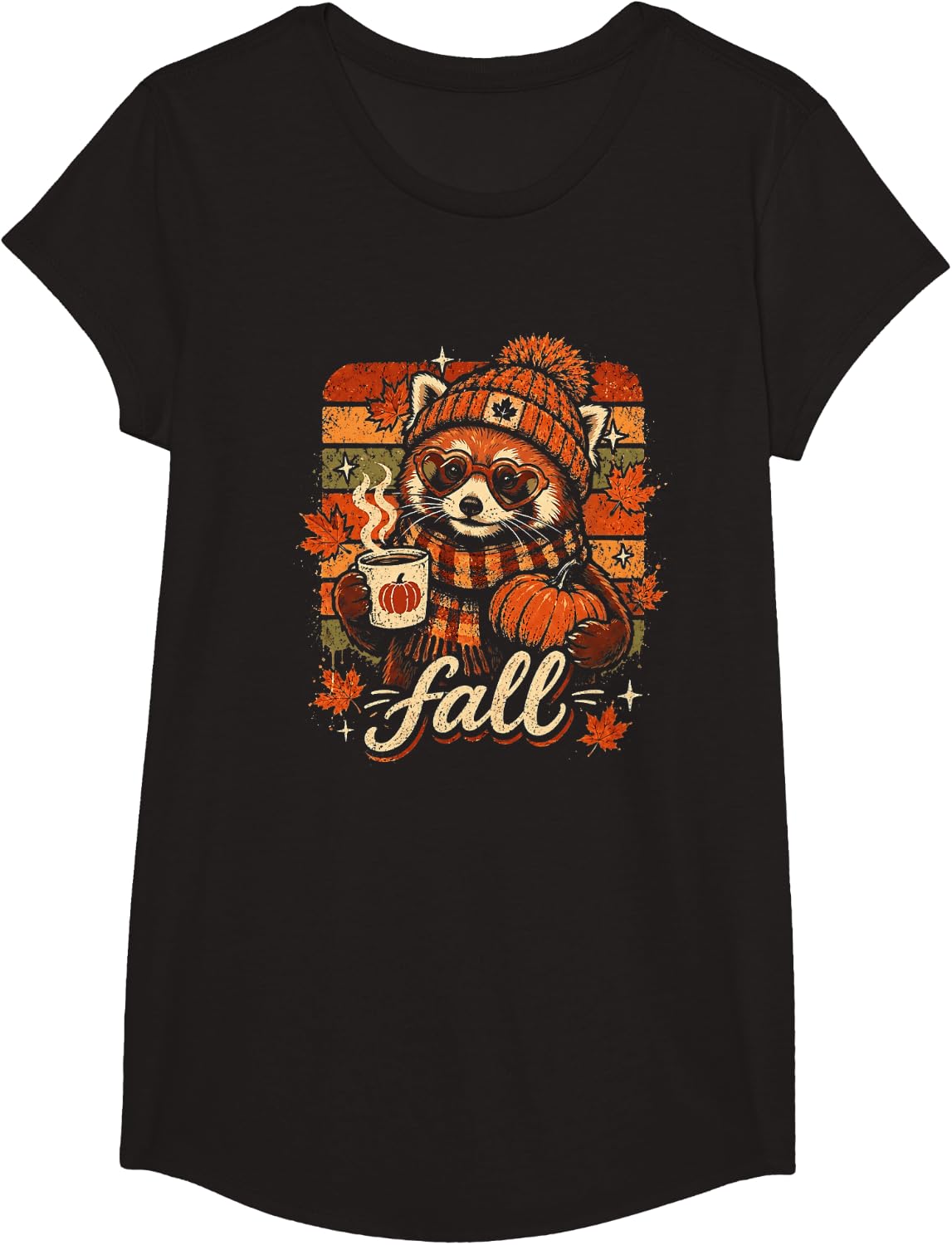 Red_Panda Fall Beanie Pumpkin Latte Vintage T-Shirt - Girls Black
