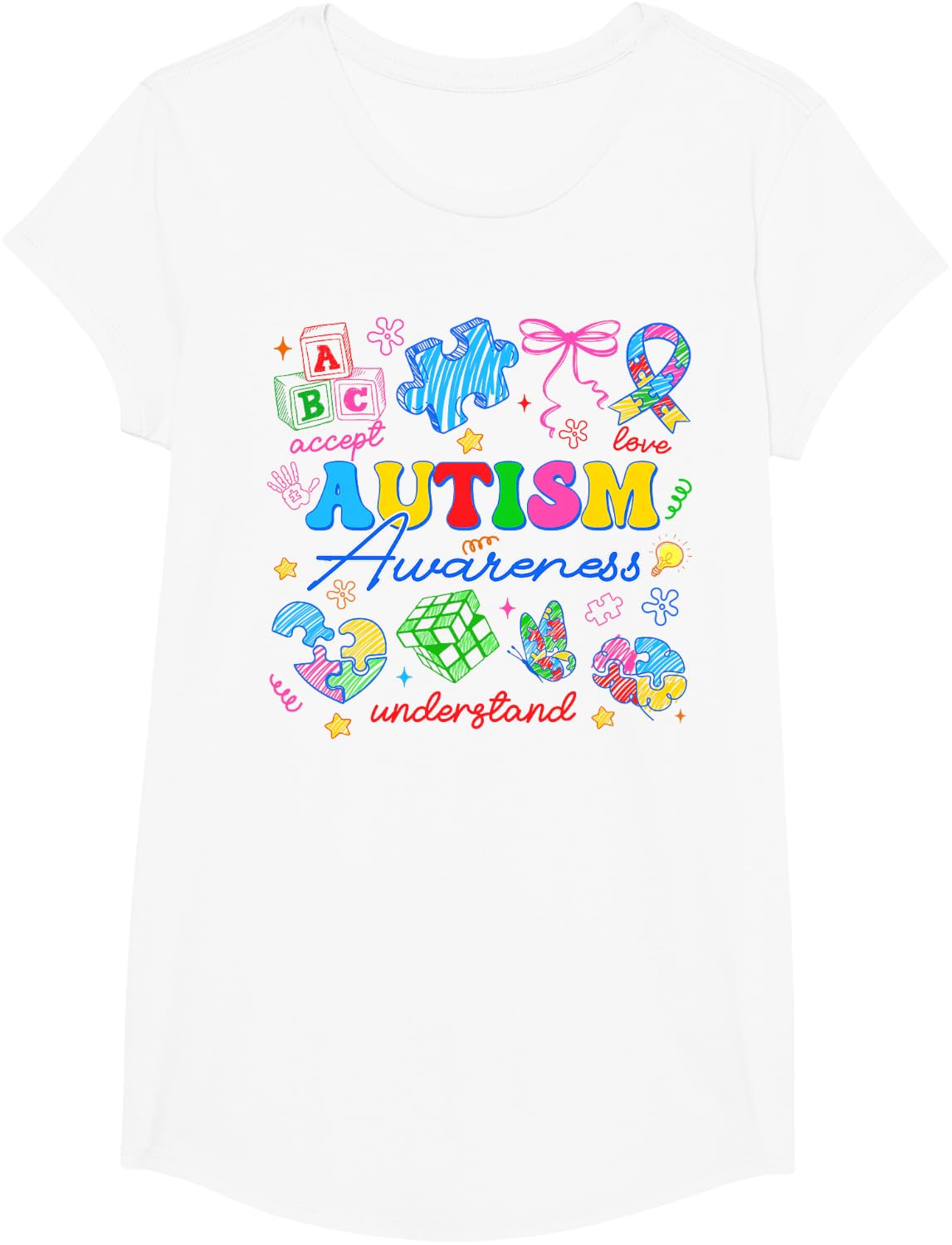 Autism Puzzle Autism Awareness Month Support Autistic T-Shirt - Girls White