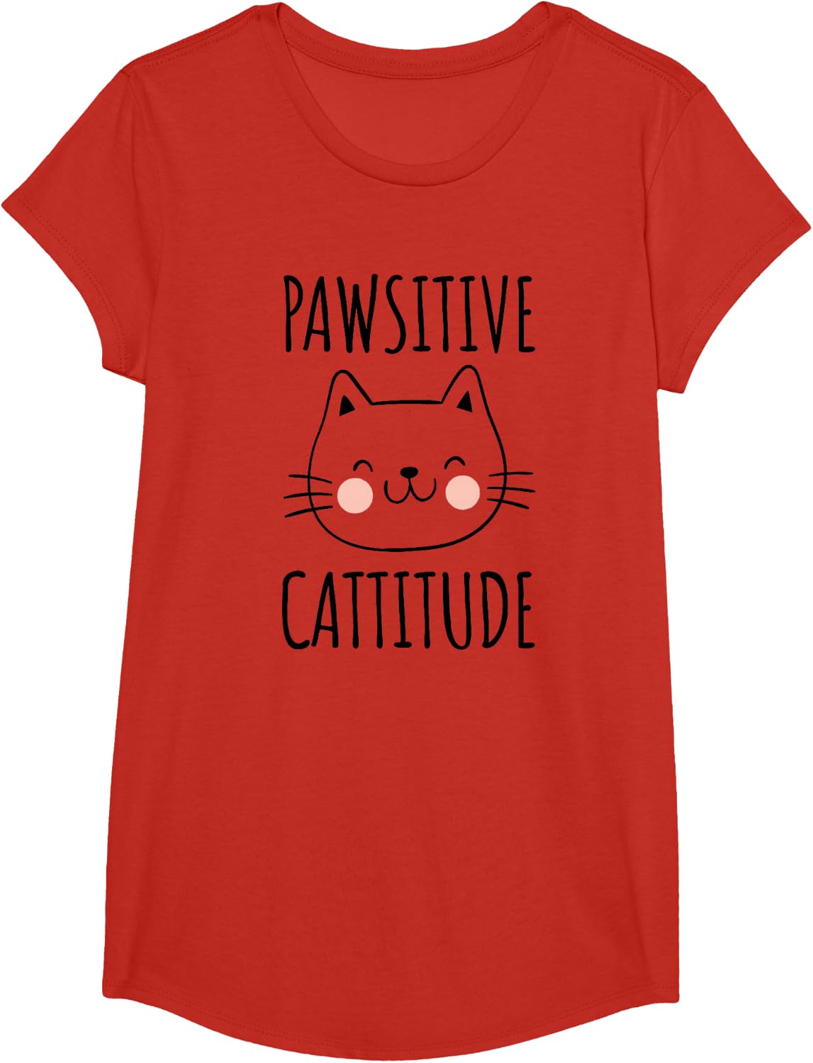 Pawsitive Cattitude Funny Cat T Shirts for Women Girls Kids Tees Cat Mom Lover Gift - Girls Red