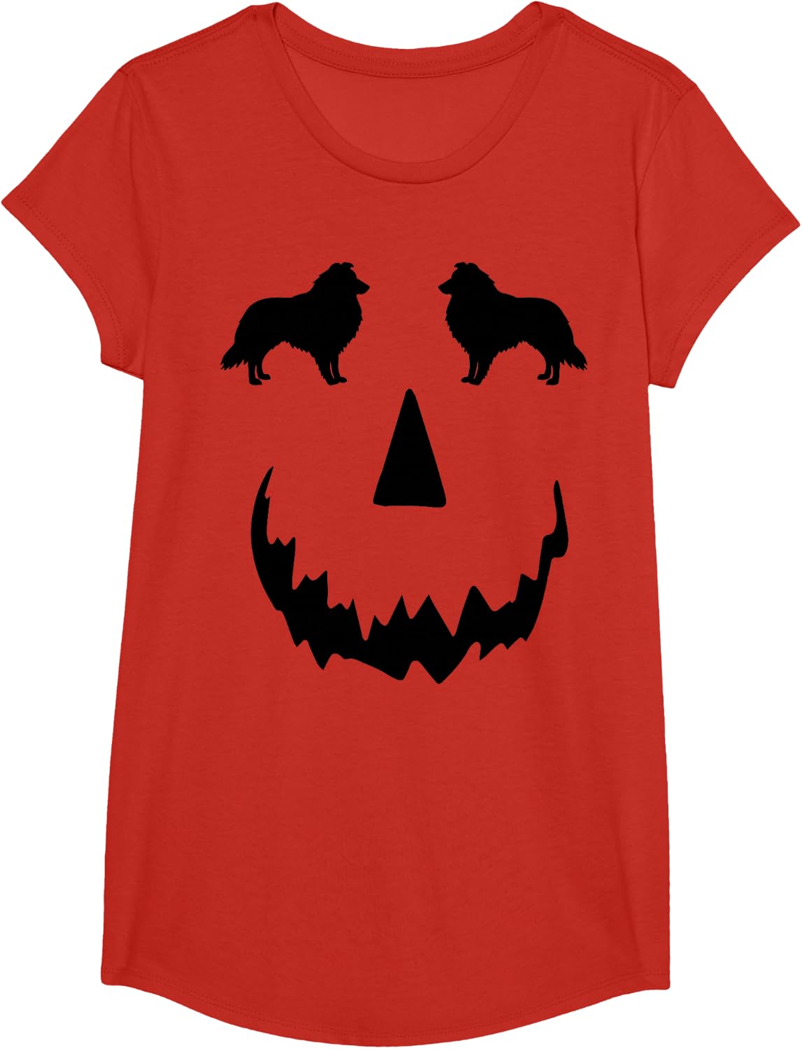 Pumpkin Sheltie Halloween, Shetland Sheepdog Halloween T-Shirt - Girls Red