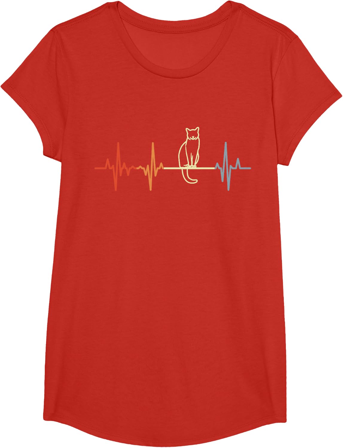 Cat Pulse Line Vintage Look Cat Mom T-Shirt - Girls Red