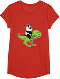 Panda Riding a T-Rex dinosaurs T-Shirt T-Shirt - Girls Red
