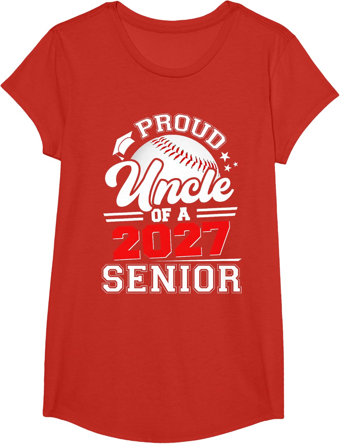 Proud Uncle of A 2027 Senior Baseball Graduation T-Shirt - Girls Red