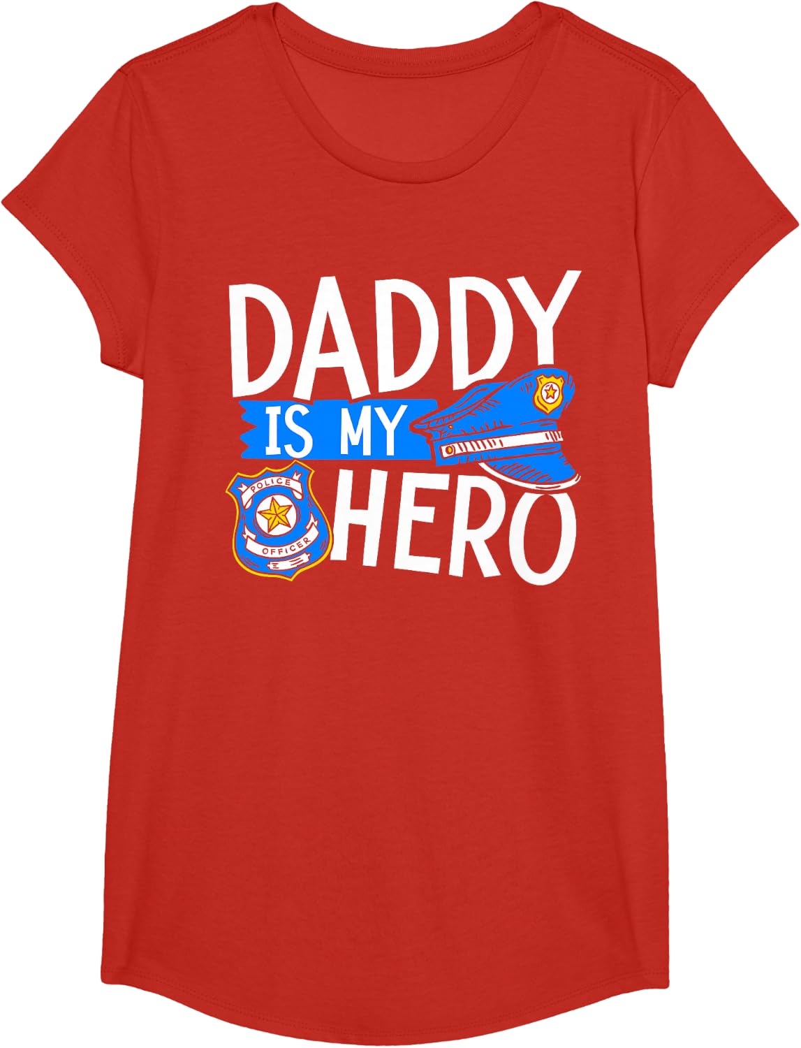 Daddy Is My Hero Kids Police Thin Blue Line Law Enforcement T-Shirt - Girls Red