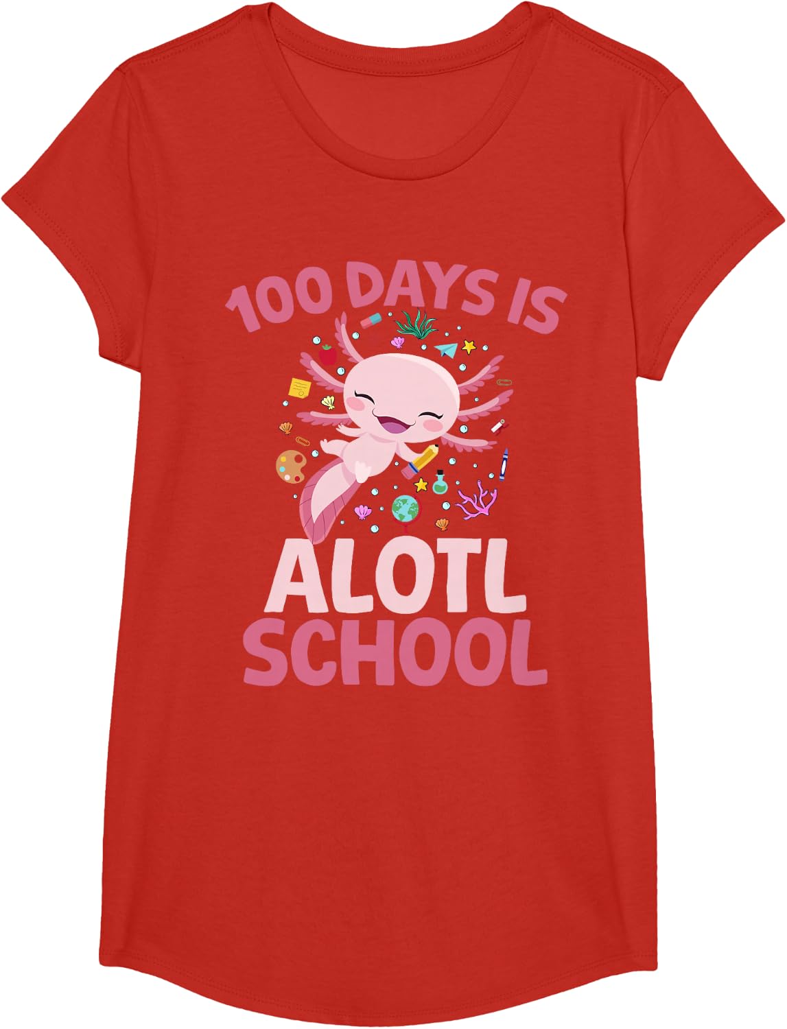 100 Days is Alotl School Axolotl 100th Day Boys Girls Axolot T-Shirt - Girls Red