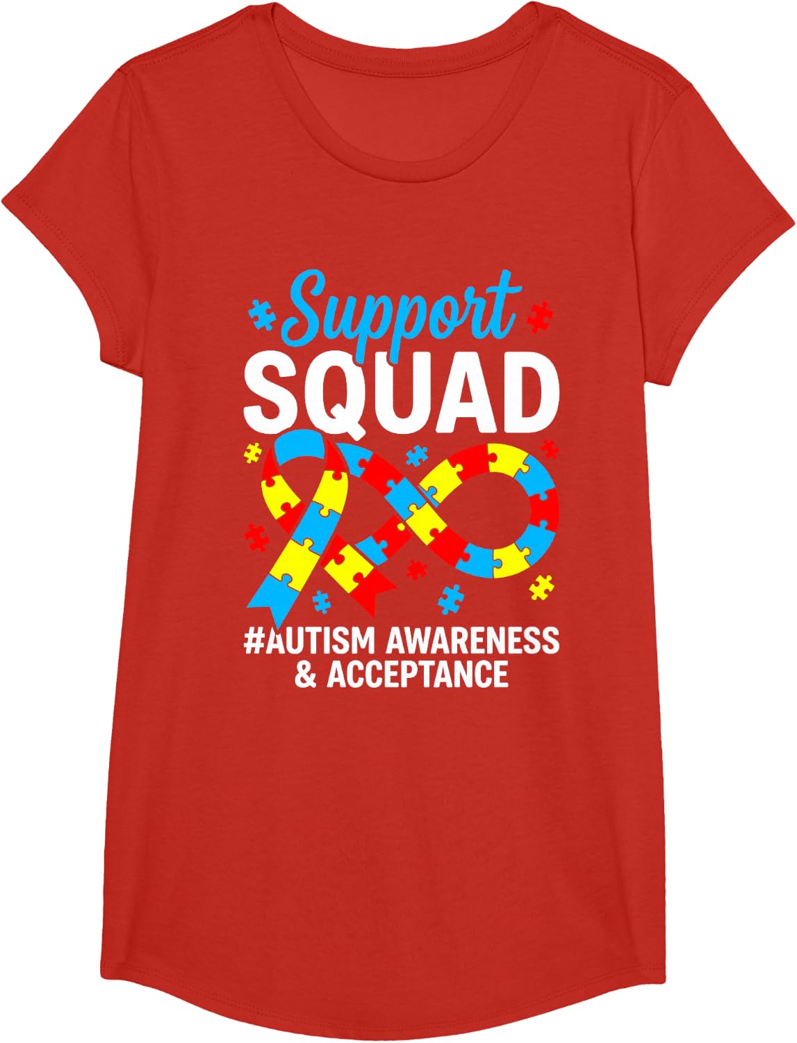 Autism Awareness Support Squad Tees T Shirts Family Blue Ribbon - Girls Red