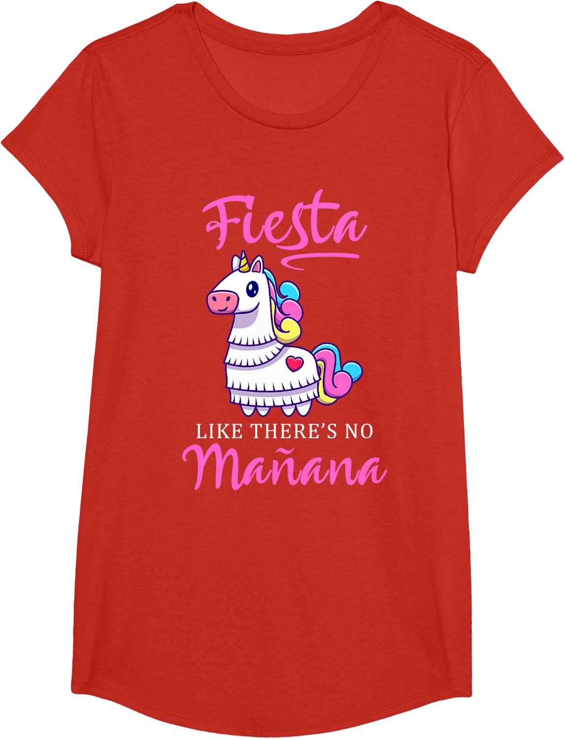 Fiesta Like There's No Manana Unicorn Funny Cinco De Mayo T-Shirt - Girls Red