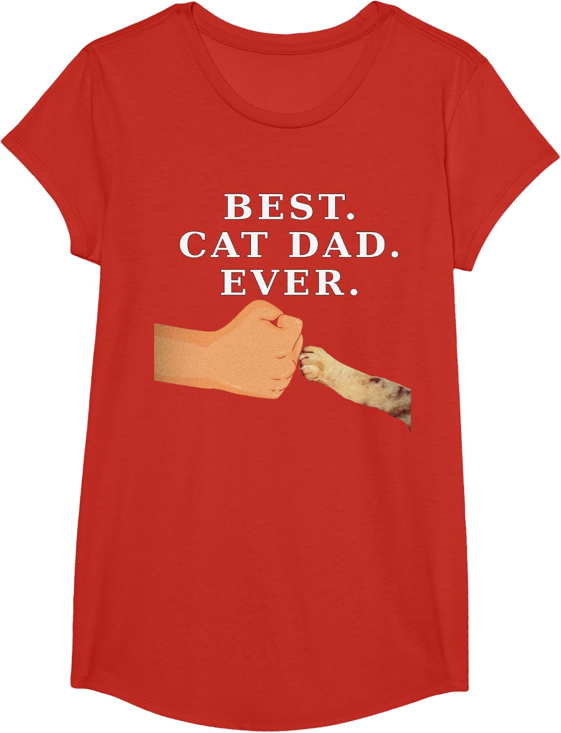 Best Cat Dad Father & Kitty Paw Fist Bump T-Shirt - Girls Red