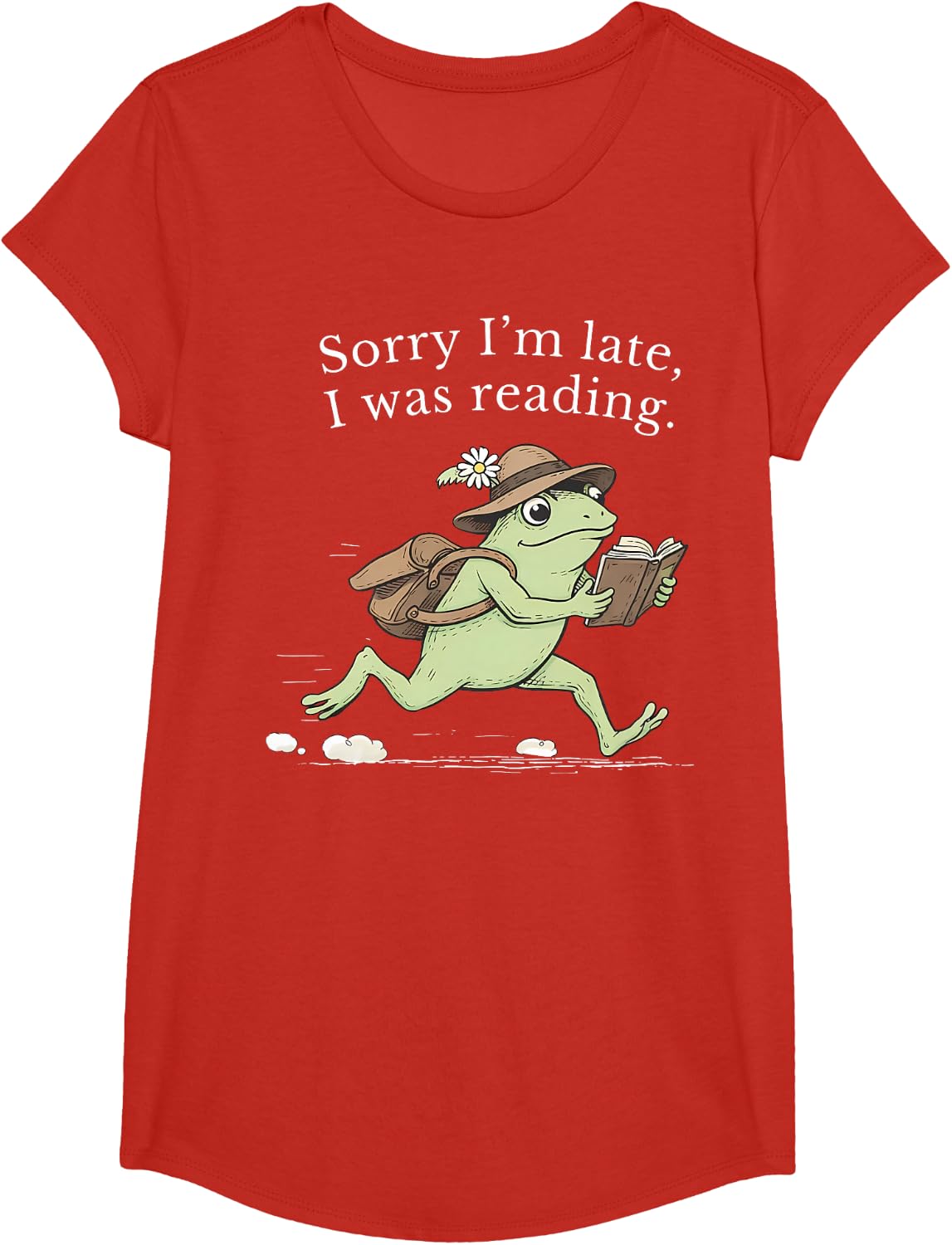Sorry I'm Late I was Reading Funny Frog Book Lover Librarian T-Shirt - Girls Red