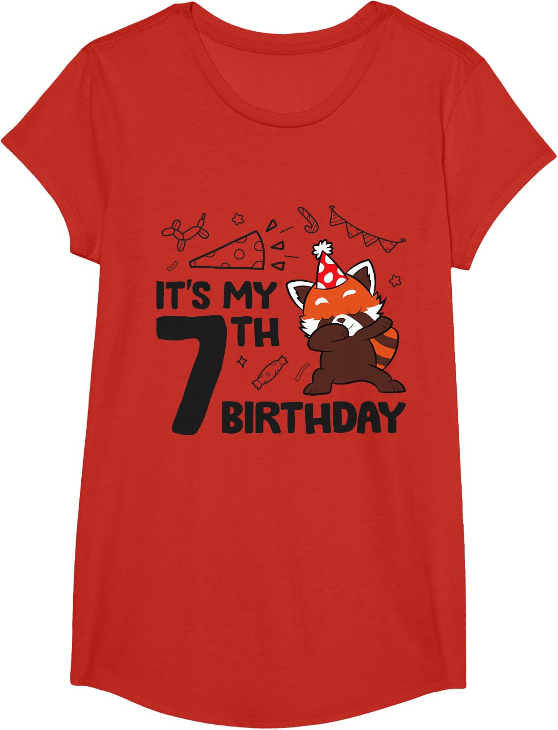 It's My 7th Birthday Cute Red Panda T-Shirt Tee For Boys Girls Kids - Girls Red