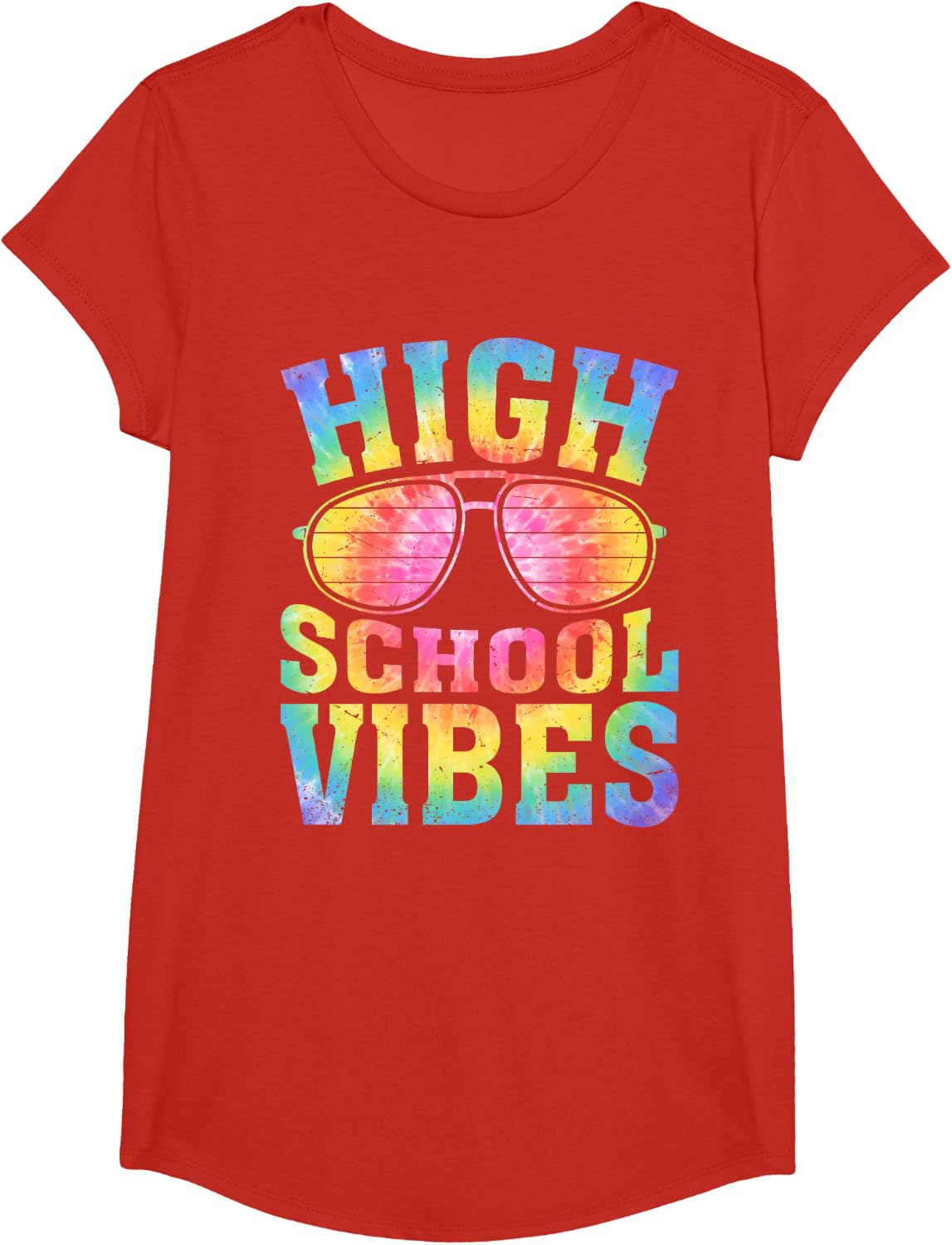 High School Vibes Tie Dye Glasses Back To School Teacher T-Shirt - Girls Red