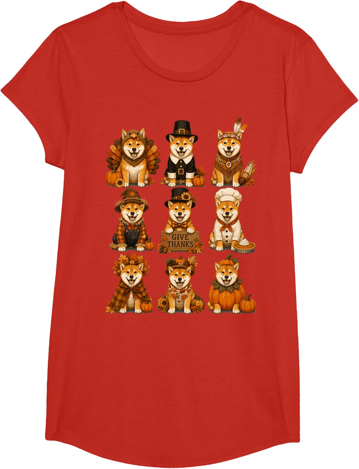 Thanksgiving Shiba Inu Dog Lover Pumpkin Costume Autumn T-Shirt - Girls Red