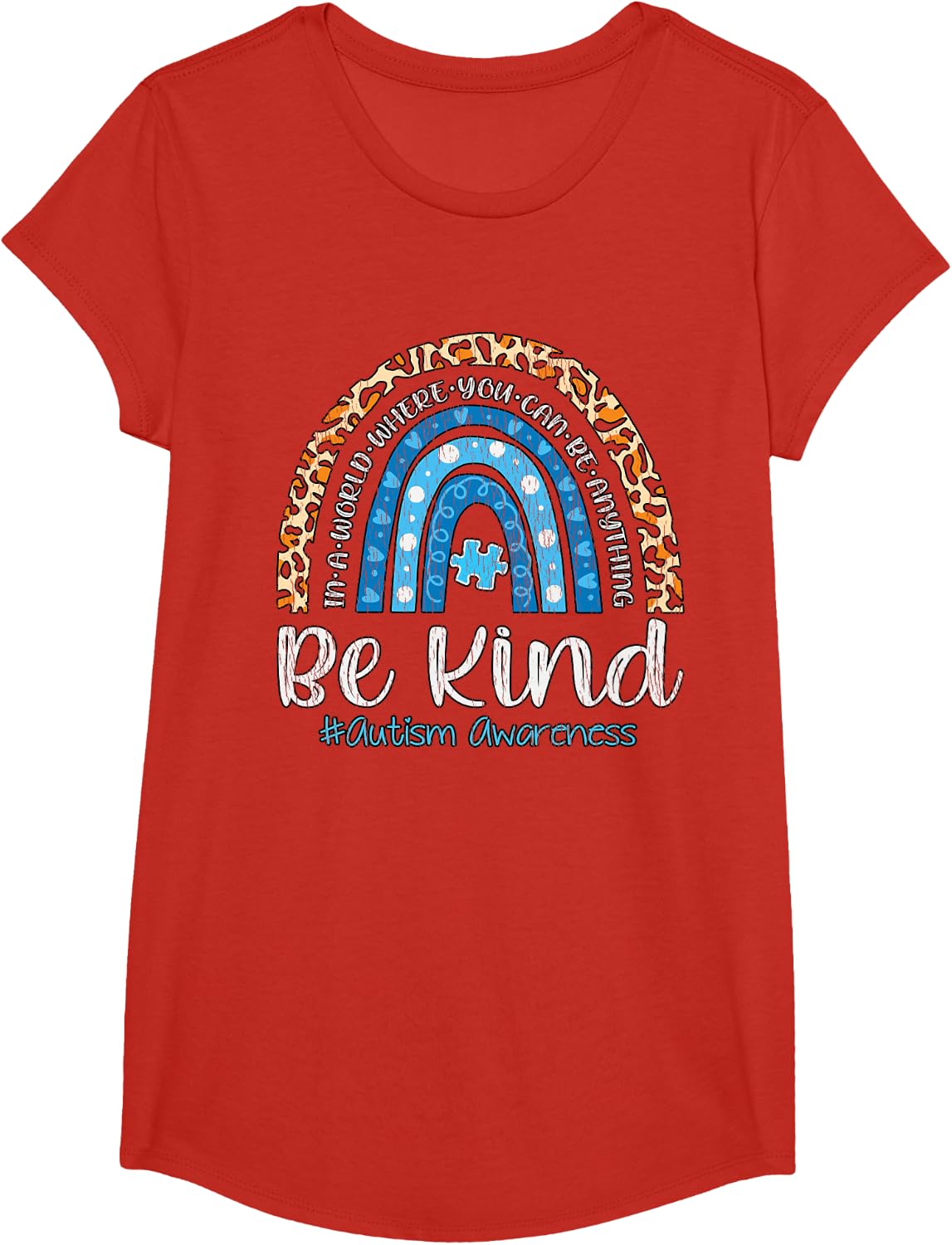 Be Kind Autism Awareness Acceptance Rainbow Choose Kindness T-Shirt - Girls Red
