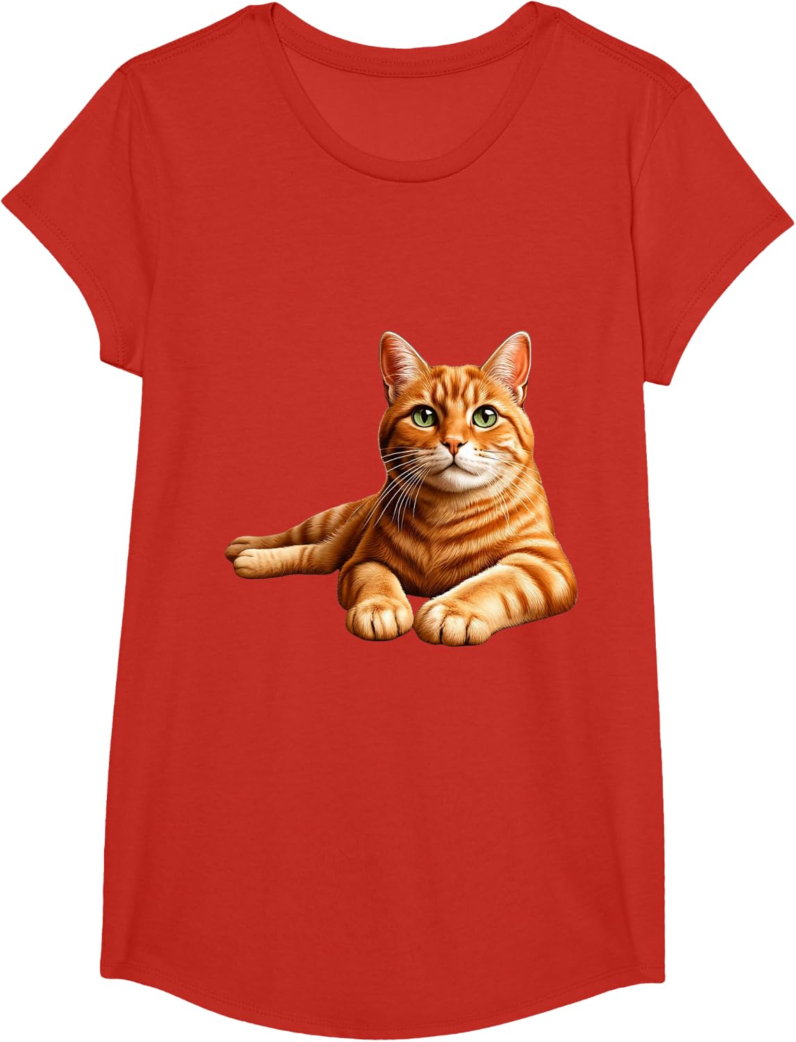 Realistic Orange Tabby Cat Cute Pet Portrait T-Shirt for Men Women Kids - Girls Red