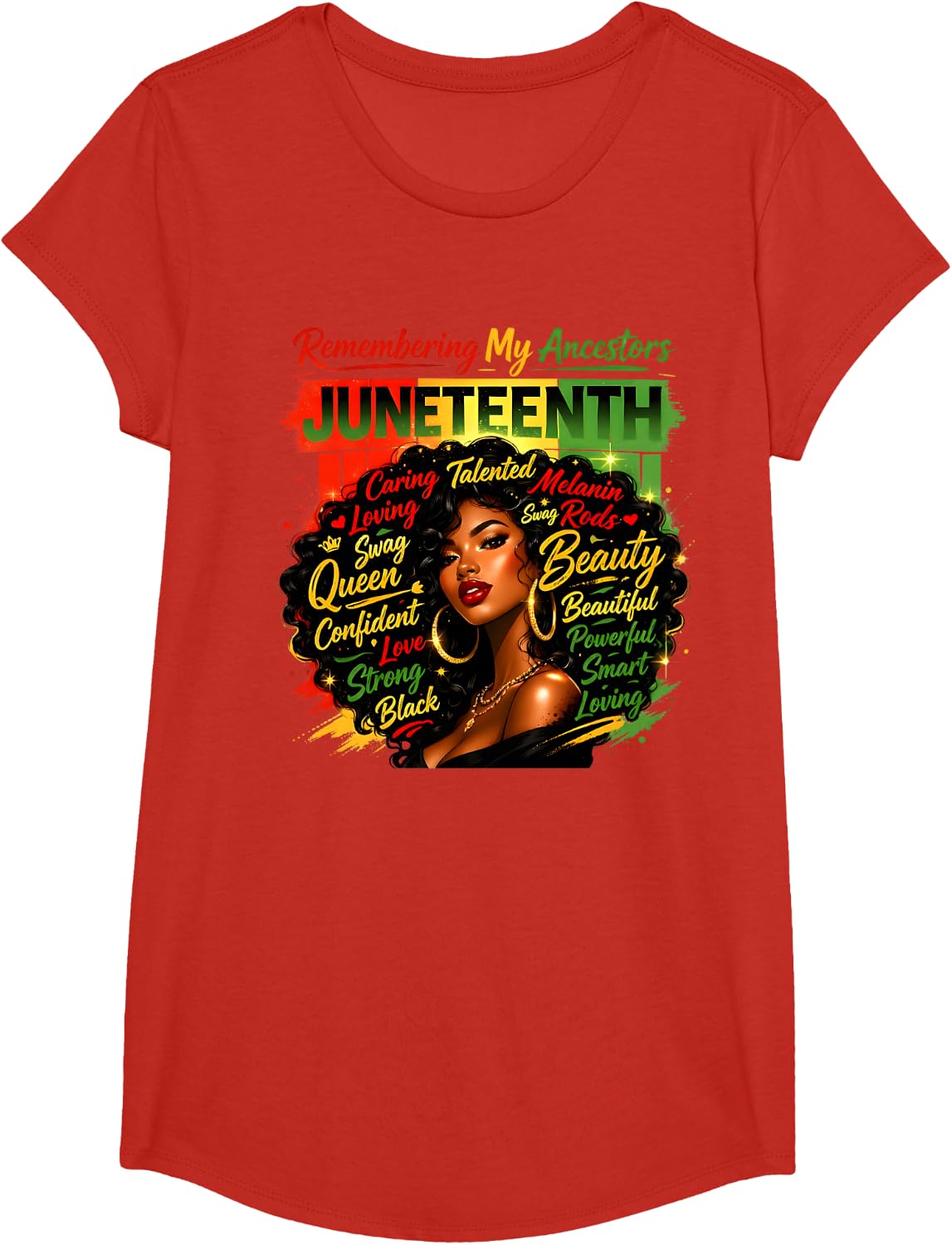 Juneteenth Remembering My Ancestors Black Queen Empowerment T-Shirt Tee for Women Men - Girls Red