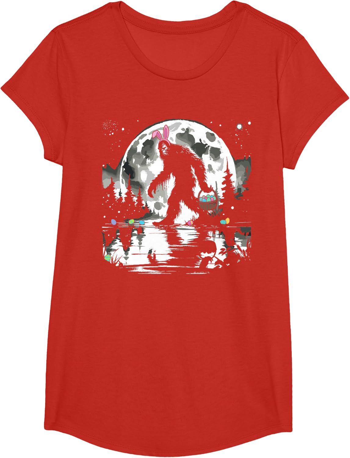 Retro Bigfoot Easter Sasquatch Funny Easter T-Shirt - Girls Red