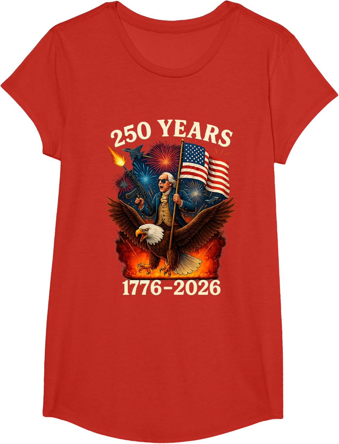 250 Years American 250th Anniversary USA Us Flag 4th of July T-Shirt - Girls Red