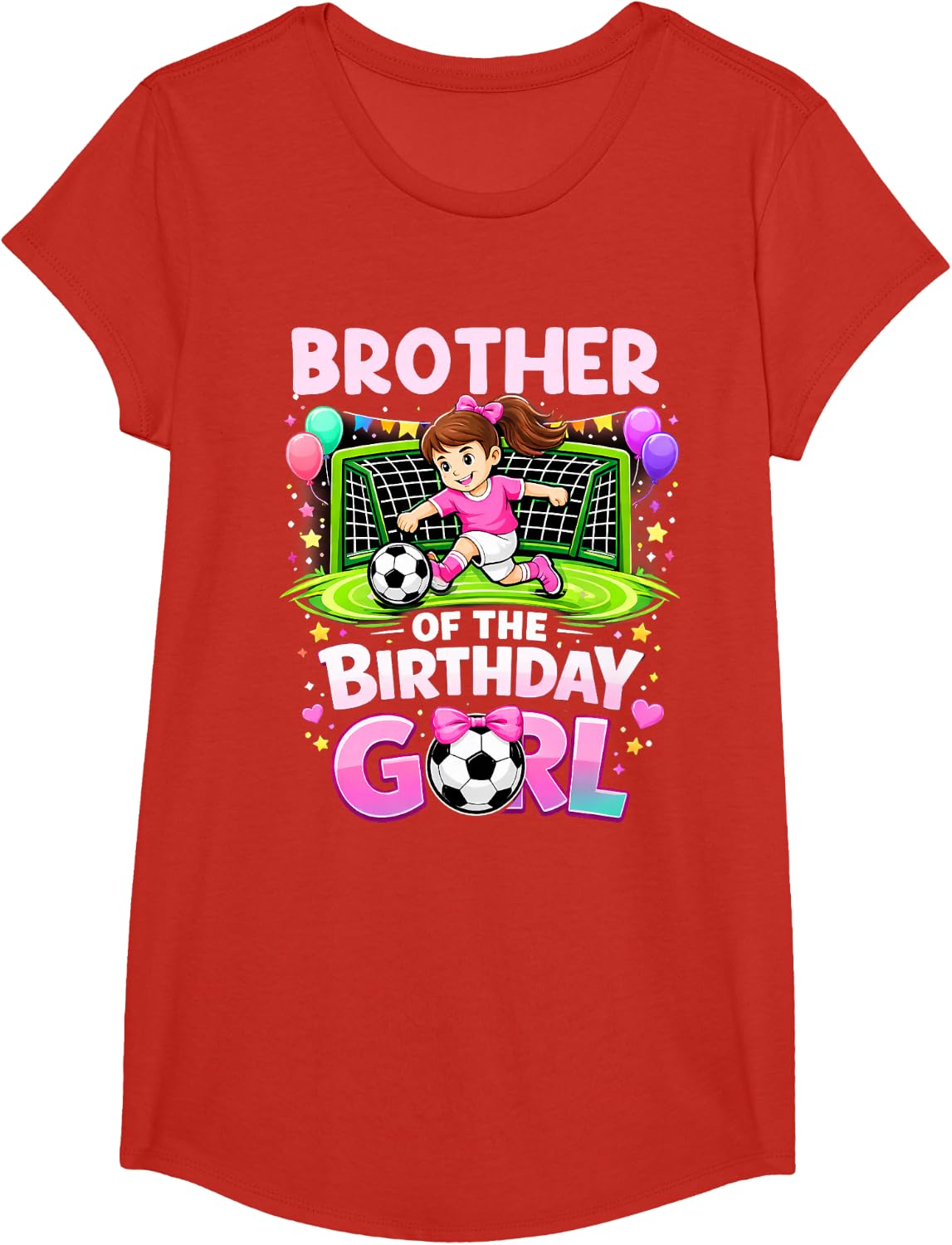 Brother of The Birthday Girl Soccer Brother T-Shirt - Girls Red