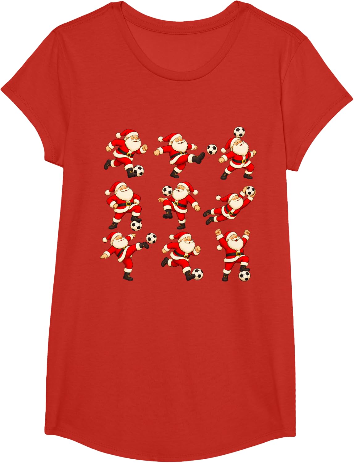 Soccer Santa Player Christmas Cute T-Shirt - Girls Red