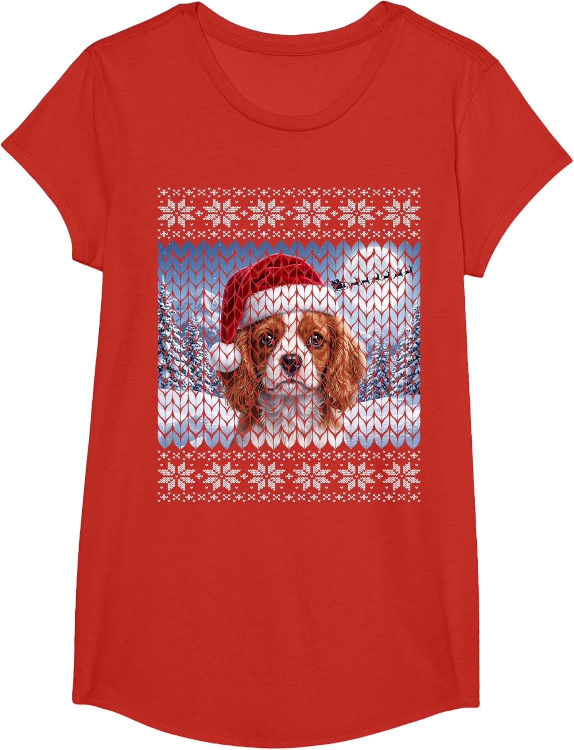 Blenheim Cavalier King Charles Spaniel Puppy Dog T-Shirt - Girls Red