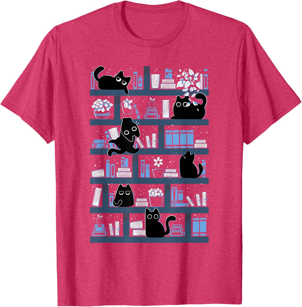 Cute Cat Shirts Purrfect Library Cats On Bookshelf Book Reader Tees T Shirts - Red Heather