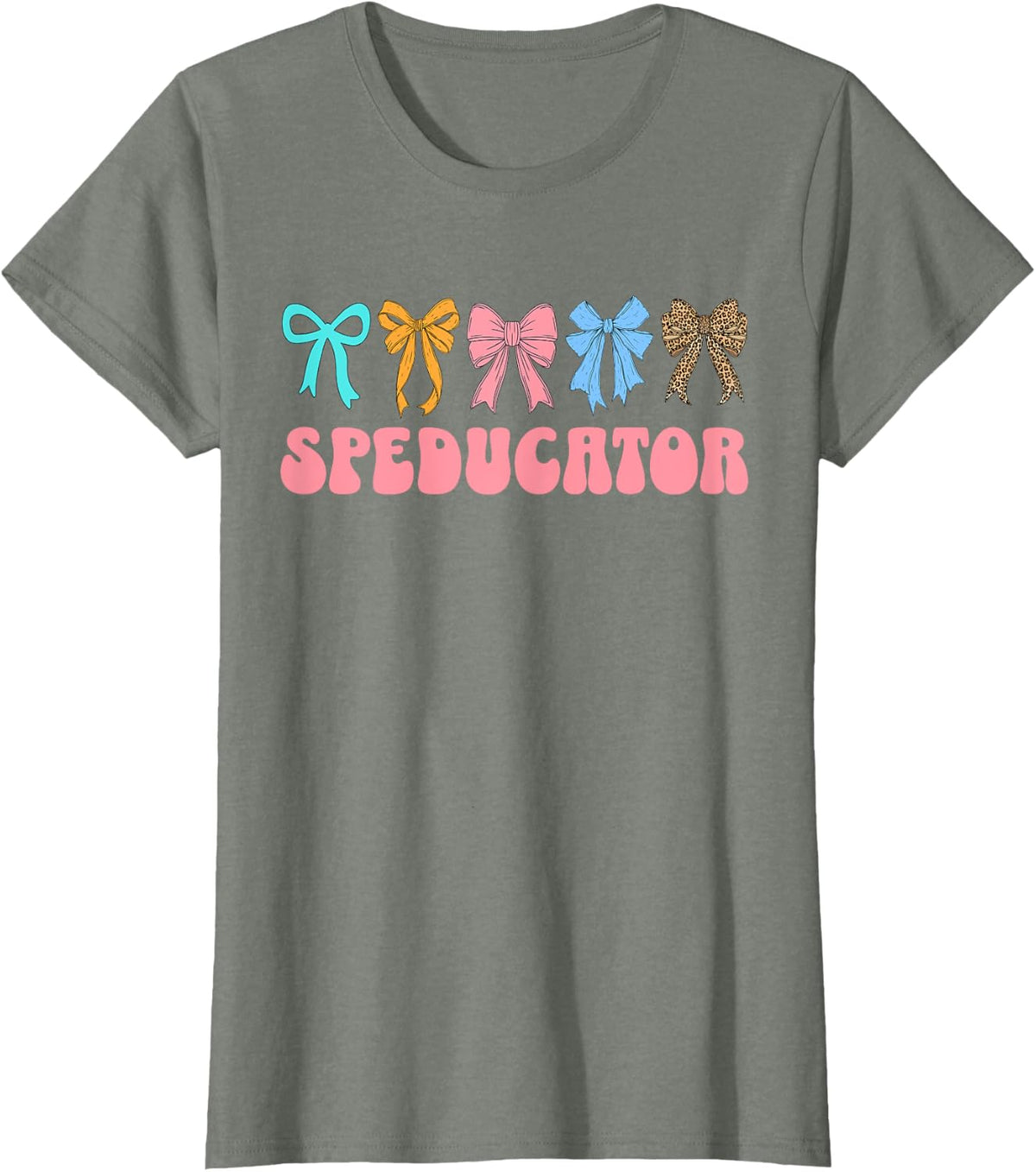 Speducator Leopard Rainbow Special Education Teacher SPED ED T-Shirt - Olive Heather
