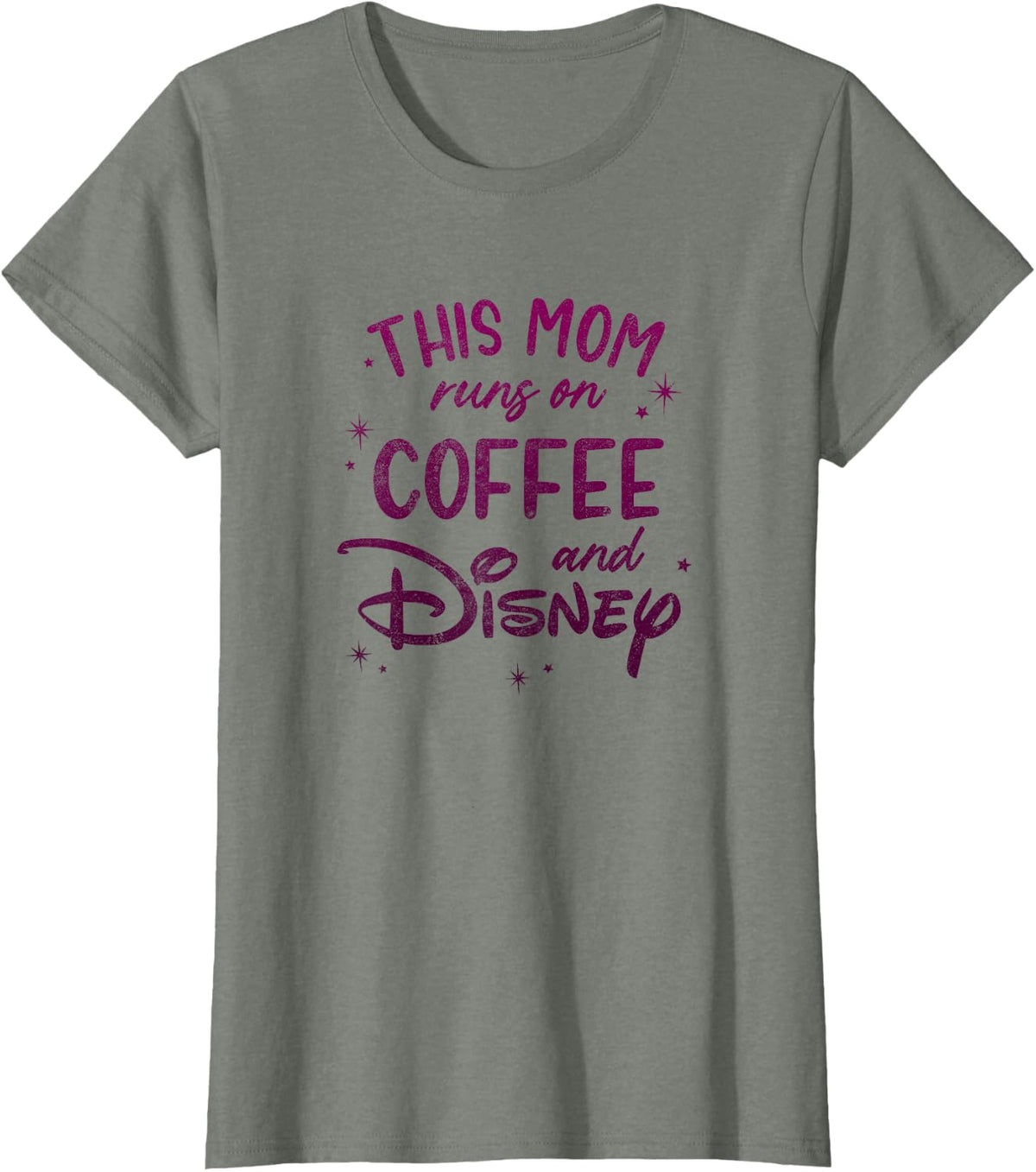 Disney This Mom Runs On Coffee and Disney Chest Text Logo T-Shirt - Olive Heather