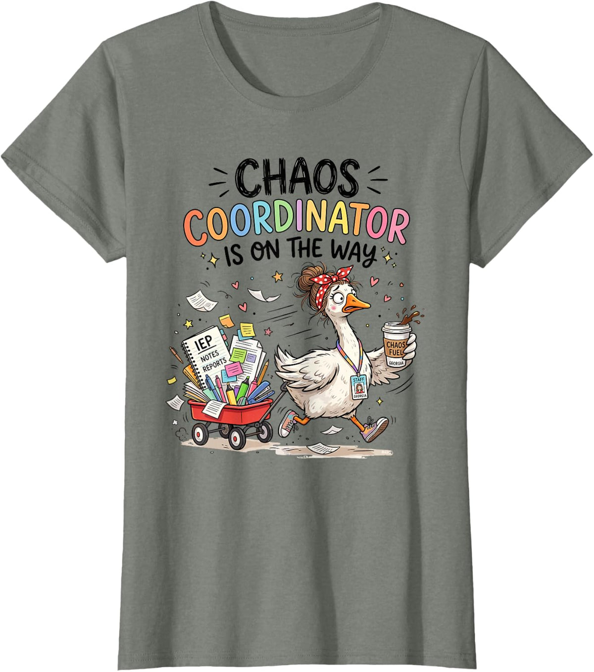 Chaos Coordinator is On The Way Sped Teacher Goose T-Shirt - Olive Heather