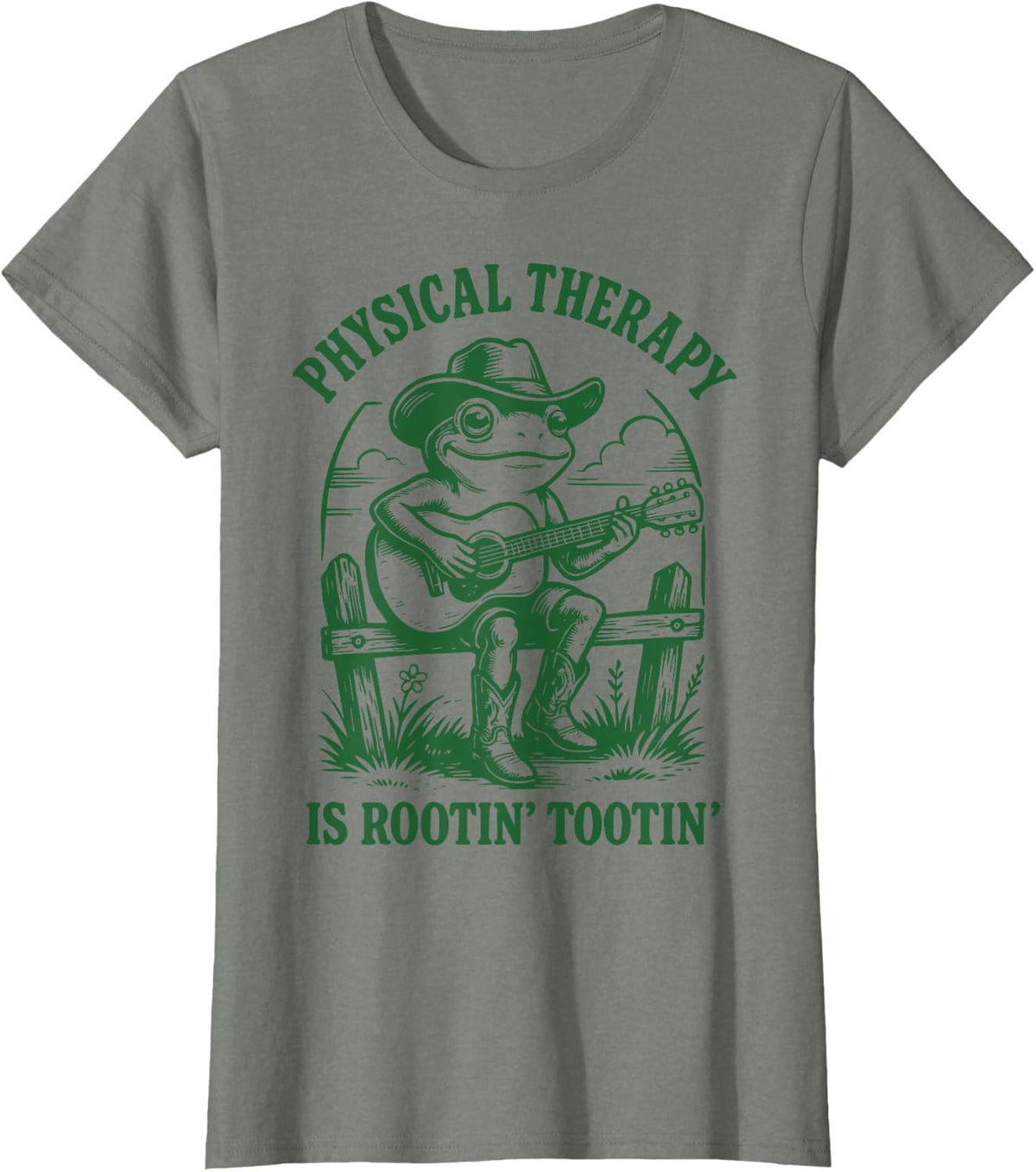Physical Therapy is Rootin' Tootin' Funny Frog T-Shirt Tee for Physical Therapist - Olive Heather