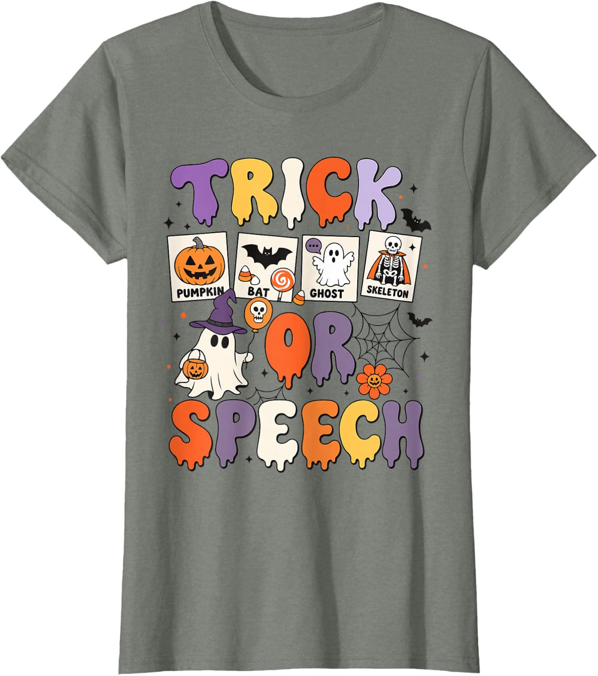 Trick or Speech Halloween SLP Speech Therapy T-Shirt - Olive Heather