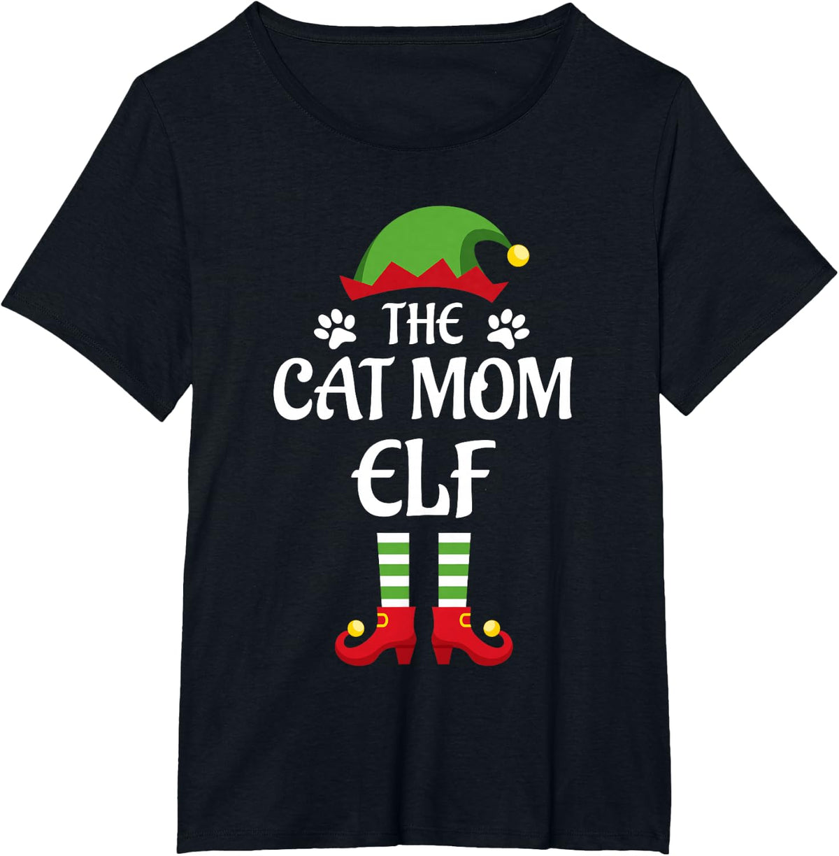 Cat Mom Elf Family Matching Group Christmas Tees T Shirts for Women Men Kids Holiday - Black