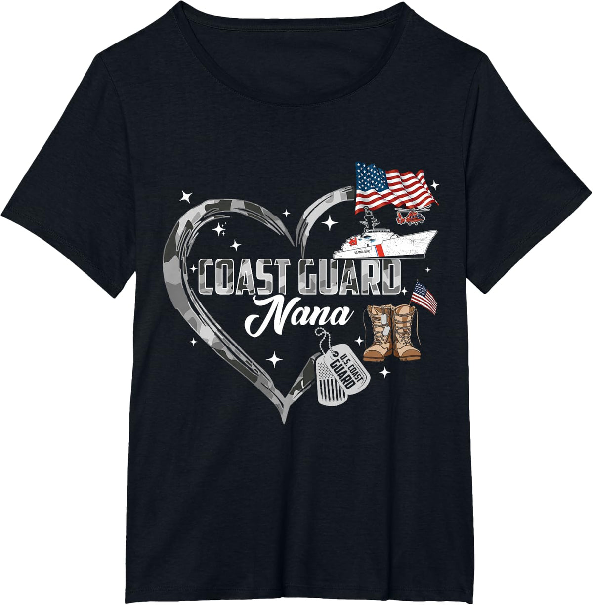 Proud Coast Guard Nana Camo Heart Family Matching T-Shirt - Black