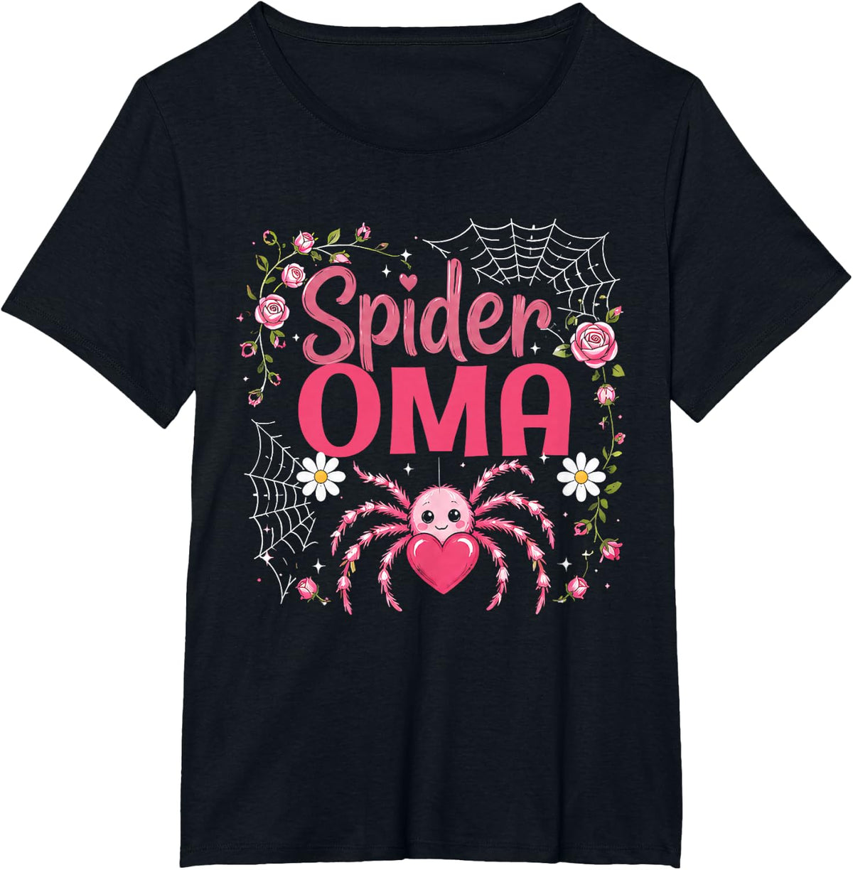 Spider Oma Family Pink Spider Silk Funny Halloween Women T-Shirt - Black