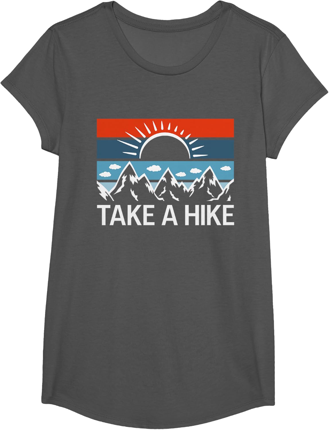 Take a Hike Vintage Mountain Sunset Retro Hiking T-Shirt - Girls Asphalt Grey