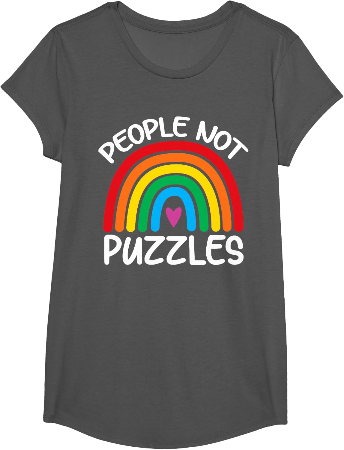 People Not Puzzles Rainbow Autism Awareness Month Blue T-Shirt - Girls Asphalt Grey