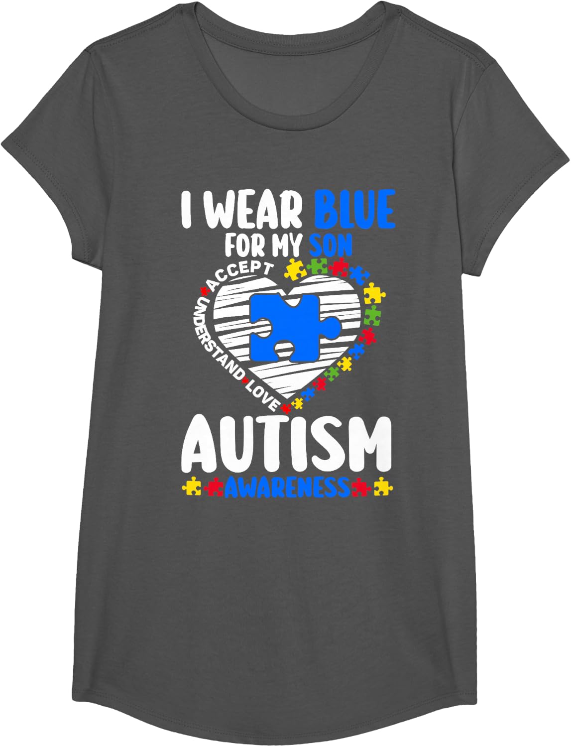 I Wear Blue For My Son Autism Awareness T-Shirt - Girls Asphalt Grey