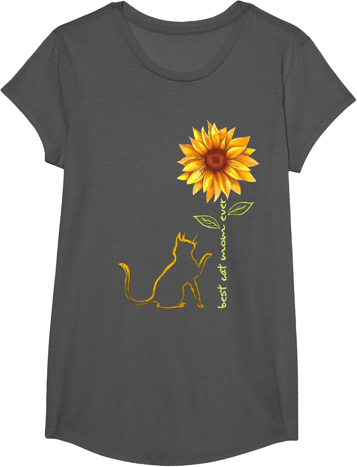 Best Cat Mom Ever Sunflower Cat Tree T-Shirt - Girls Asphalt Grey