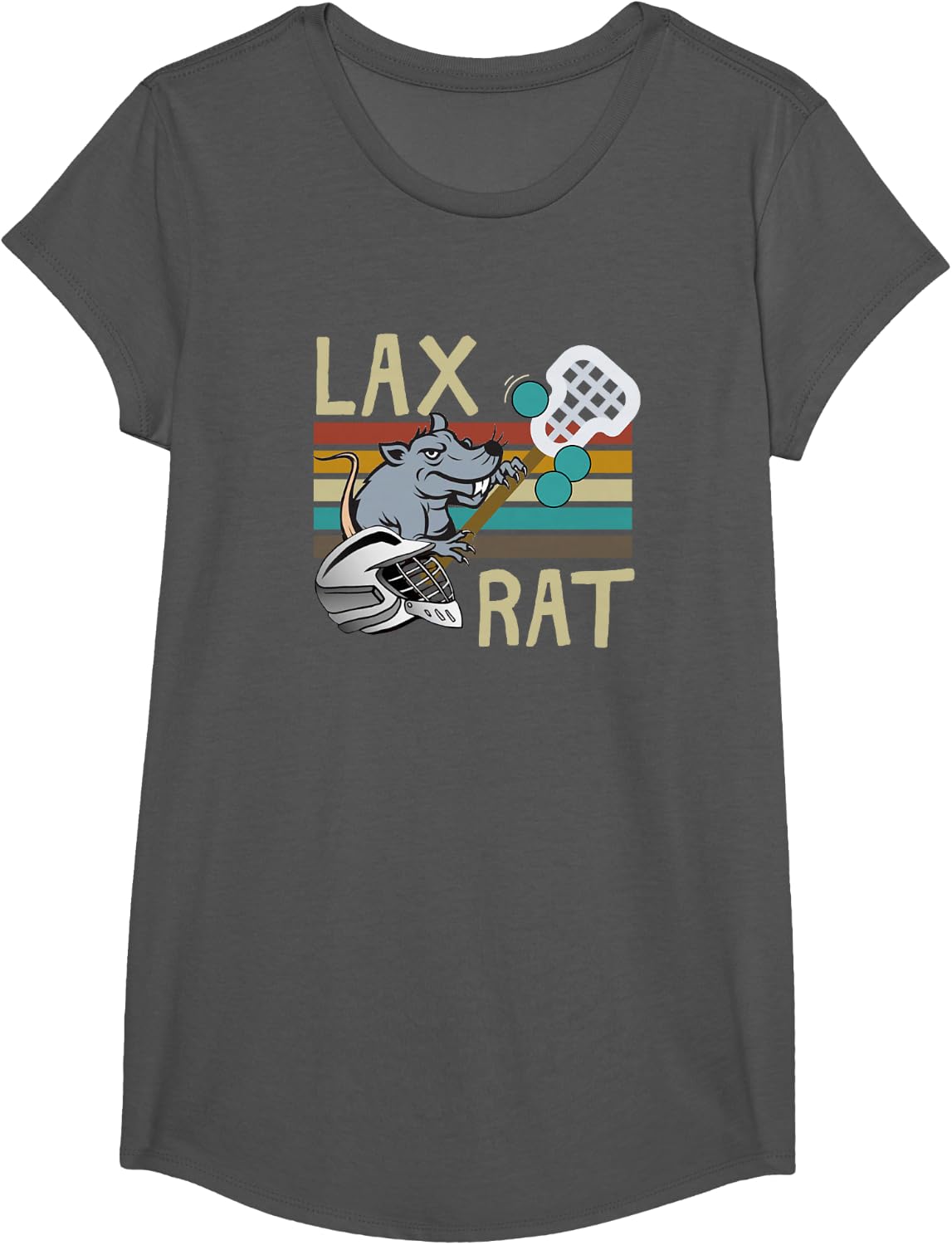 LAX Rat Lacrosse Retro Vintage T-Shirt - Girls Asphalt Grey