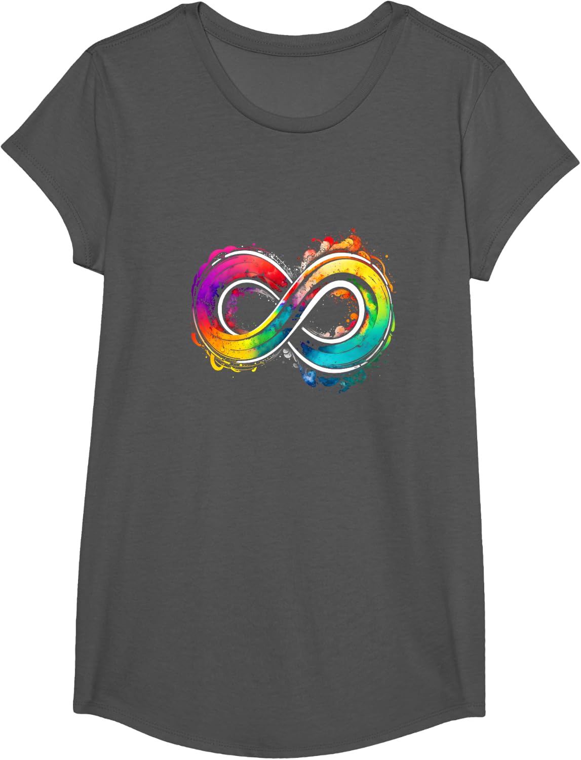 Neurodiversity Infinity Autism Awareness Rainbow Colorful T-Shirt - Girls Asphalt Grey