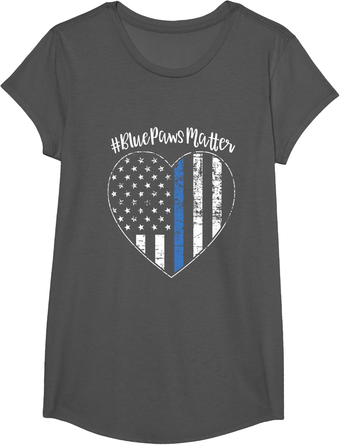 Blue Paws Matter K9 Hashtag | Thin Blue Line Tshirt T-Shirt - Girls Asphalt Grey