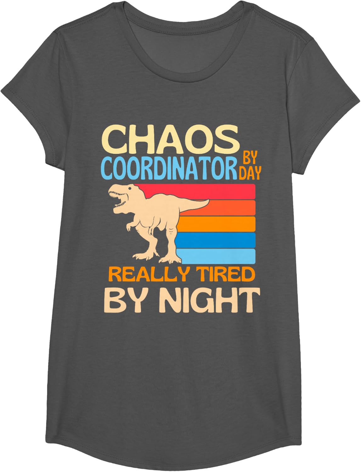 Chaos Coordinator By Day Tired By Night T-Shirt - Girls Asphalt Grey
