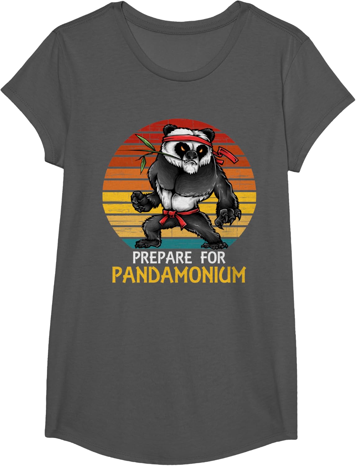 Prepare for Pandamonium for Panda Fans and Martial Artists T-Shirt - Girls Asphalt Grey