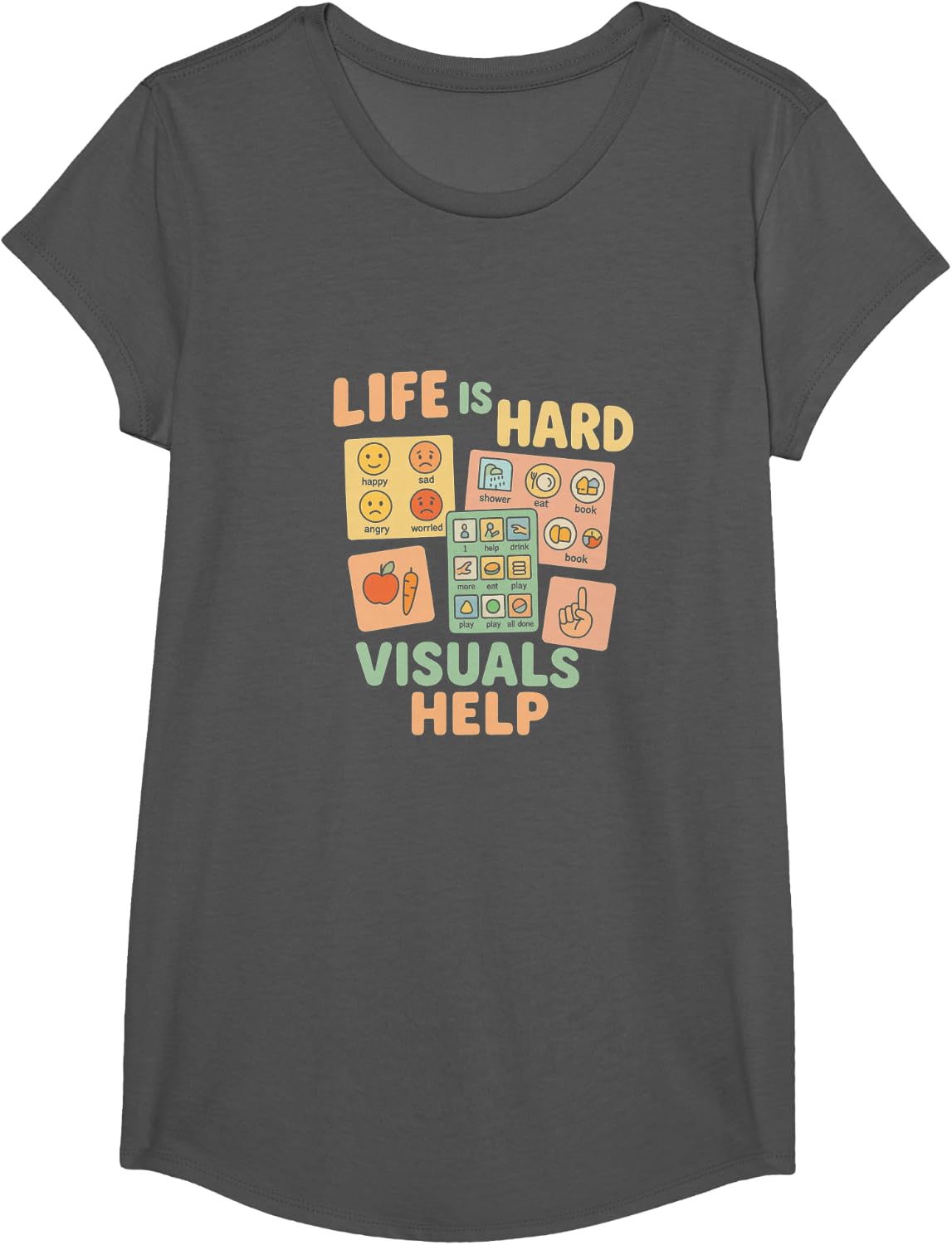 Life Is Hard Visuals Help Special Education T-Shirt - Girls Asphalt Grey
