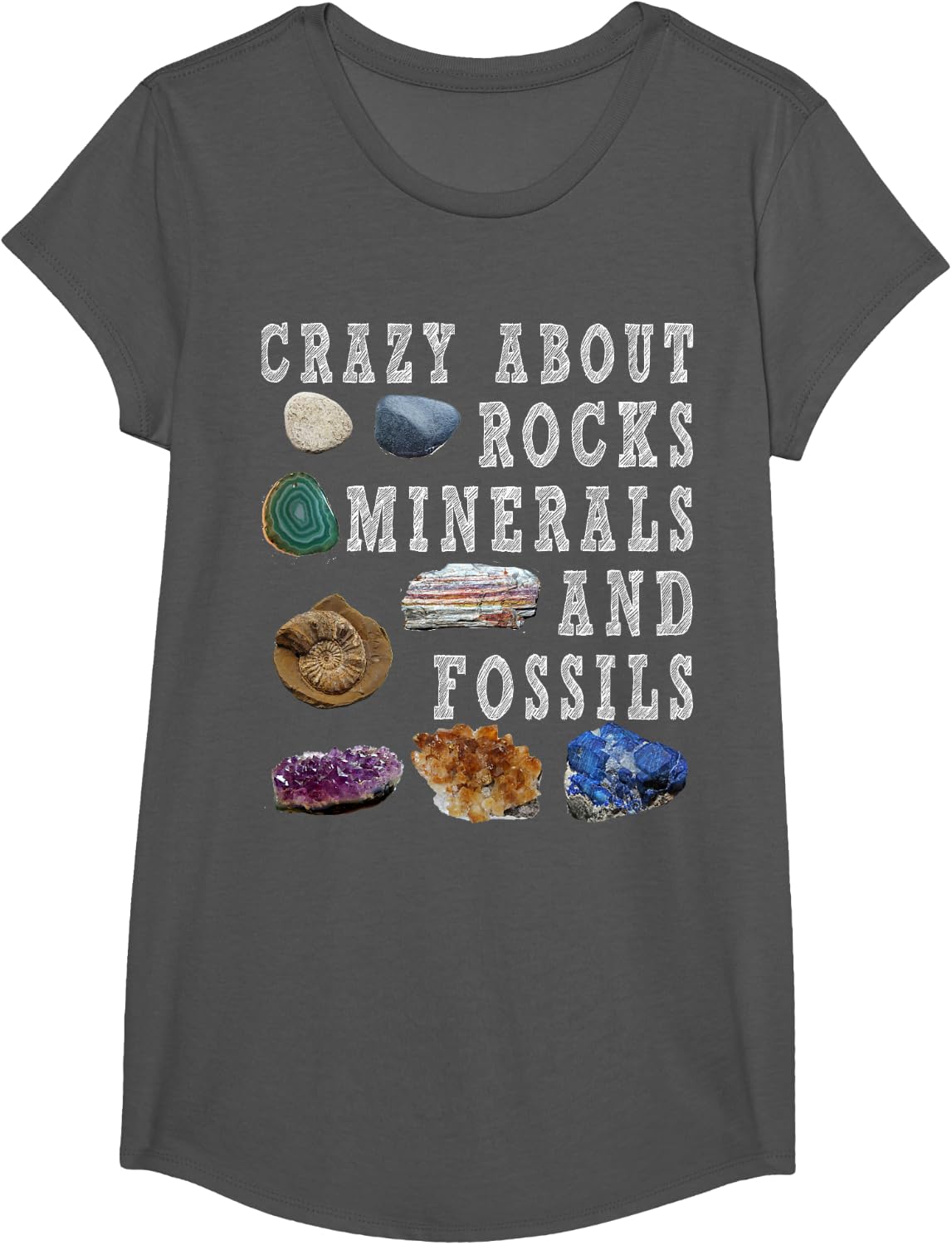 Crazy About Rocks Minerals Fossils Teacher Student Geology T-Shirt - Girls Asphalt Grey