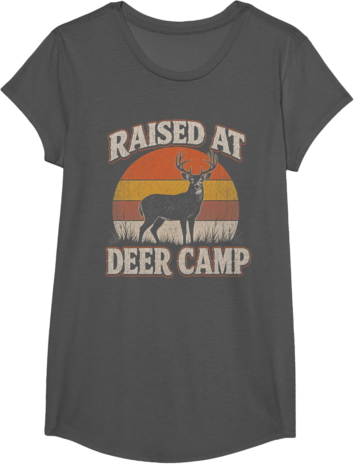 Hunting Crew Raised at Deer Camp Buck T-Shirt - Girls Asphalt Grey