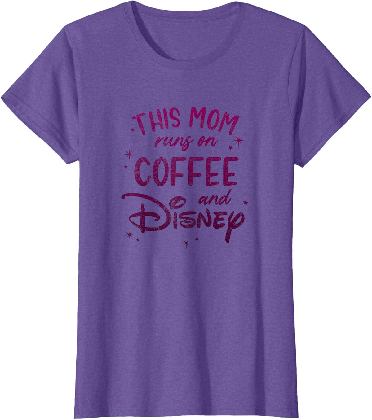 Disney This Mom Runs On Coffee and Disney Chest Text Logo T-Shirt - Purple Heather