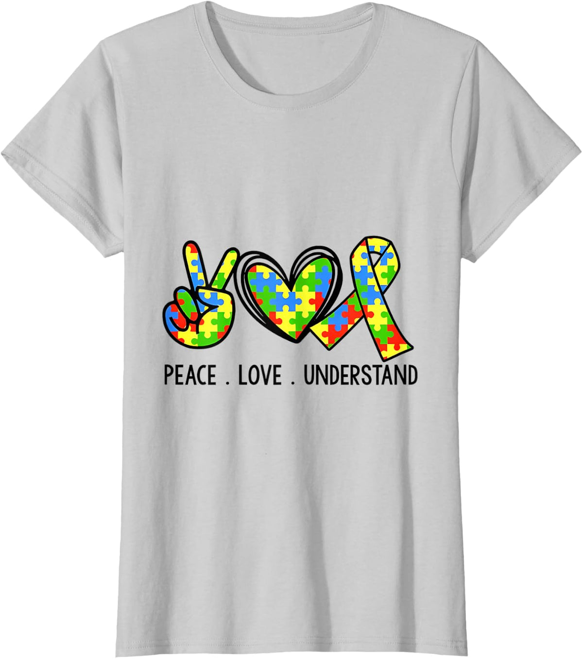 Peace Love Understand Autism Awareness T-Shirt - Silver Grey