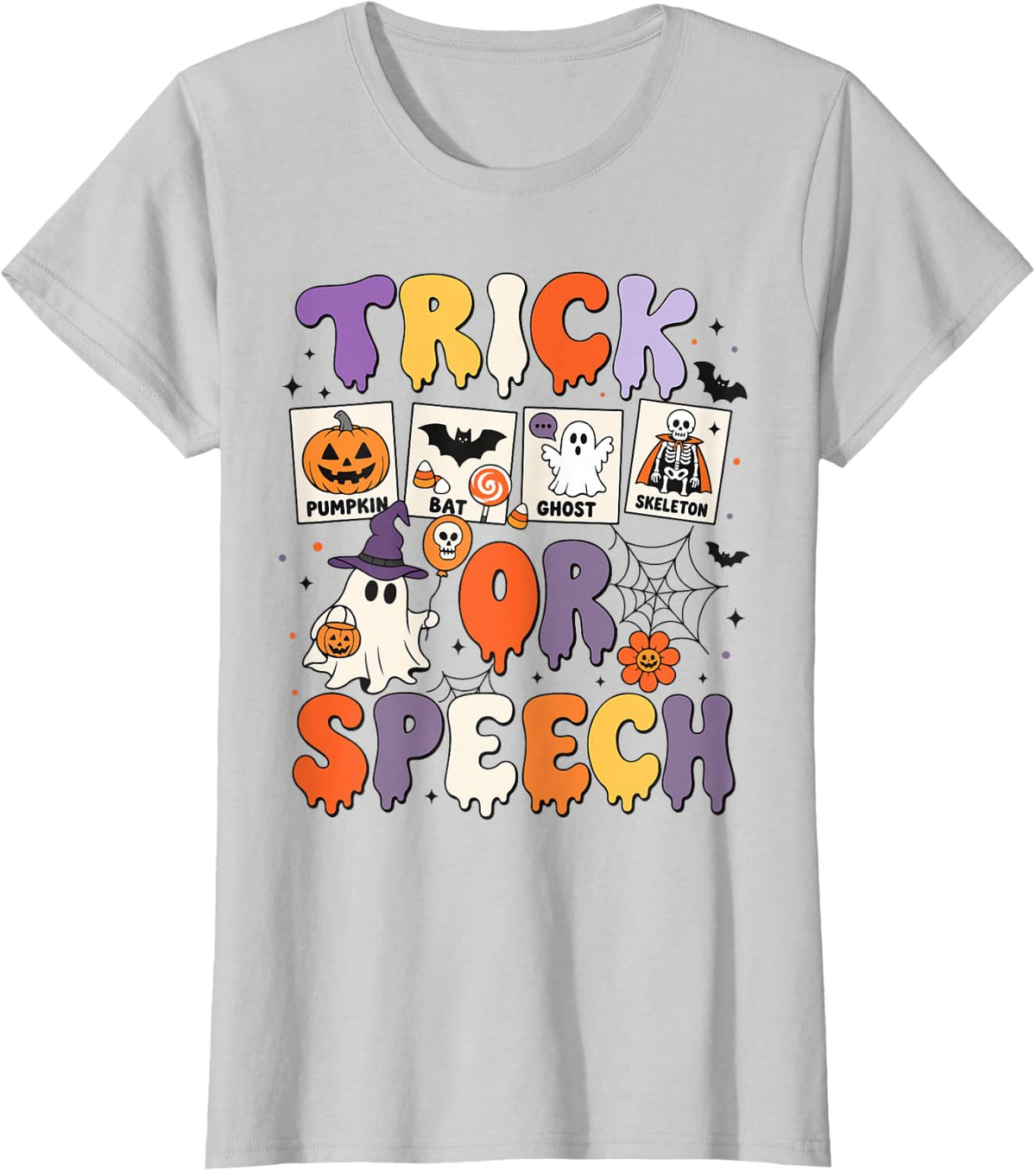 Trick or Speech Halloween SLP Speech Therapy T-Shirt - Silver Grey