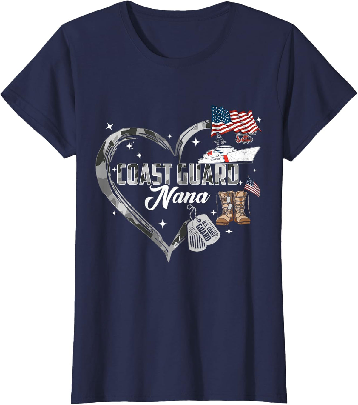 Proud Coast Guard Nana Camo Heart Family Matching T-Shirt - Navy Blue