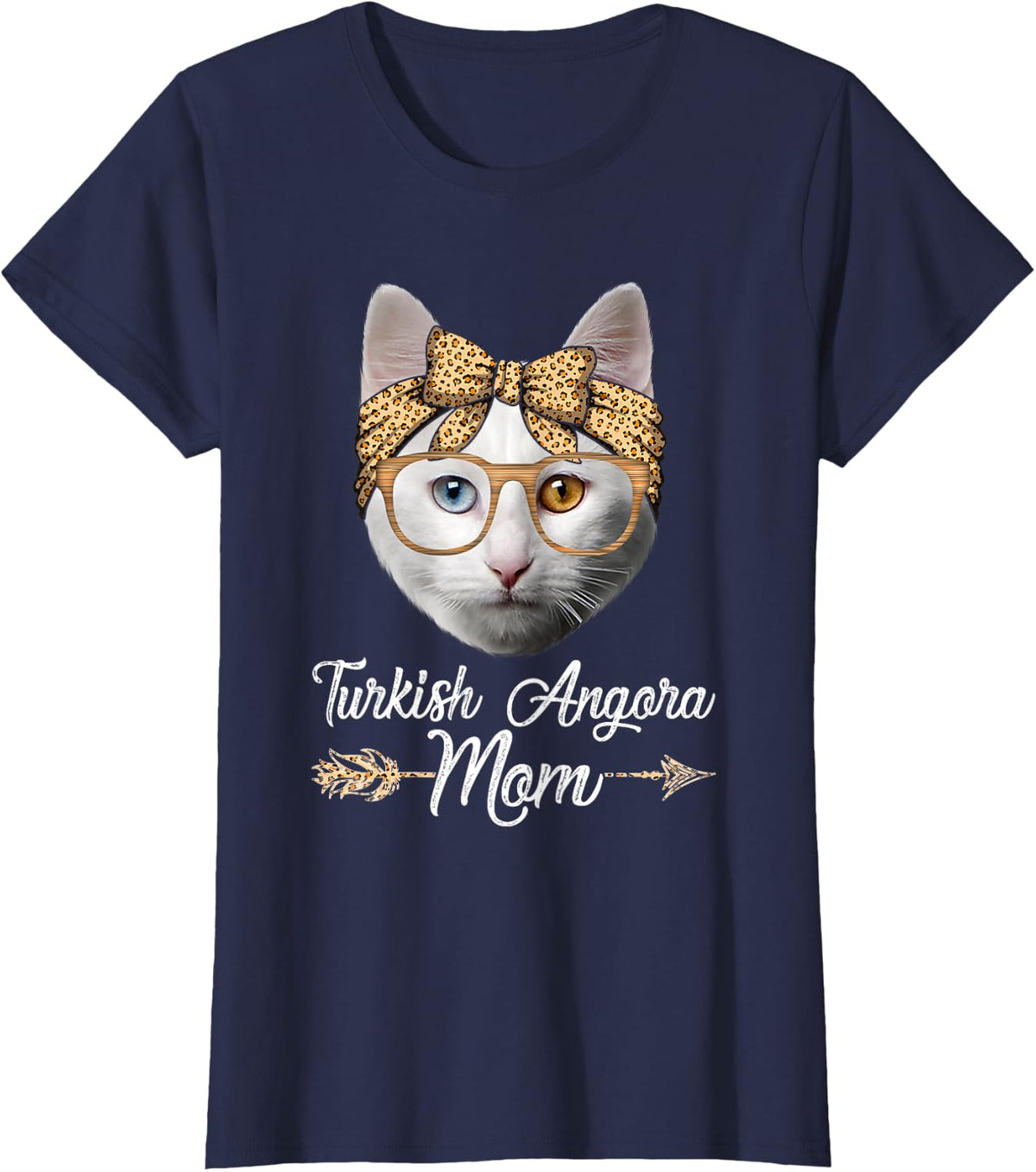 Cute Turkish Angora Mom Leopard Cat Mom Mother's Day T-Shirt - Navy Blue